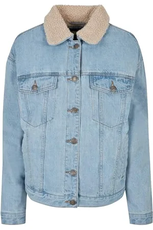 Urban classics Damska kurtka jeansowa oversize sherpa, jasnoniebieska bielona, rozmiar 3XL, clearblue wybielany, 3XL