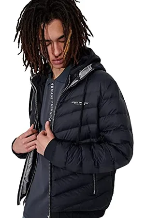 Armani Exchange Męska pikowana kurtka z kapturem i zamkiem błyskawicznym, logo Milano/New York, , XS