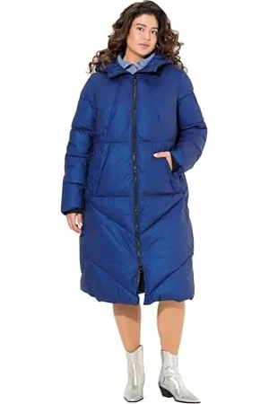 Ulla Popken Damski duże rozmiary plus size pikowany płaszcz, linia A, kaptur, sznurek, wiatrołap, , 54