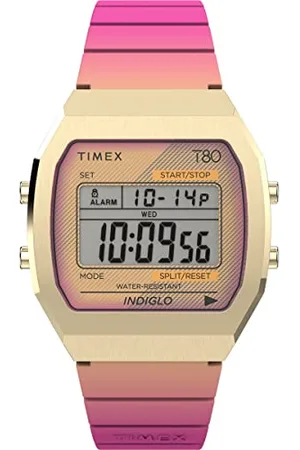 Timex T80 zegarek uniseks 36 mm – pasek z żywicy, tarcza cyfrowa, koperta ze stali nierdzewnej w kolorze złotym, TW2V74400