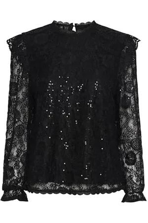 Pieces® Damska bluzka Pcolline Ls Lace Sequins Top Noos z długim rękawem, , S