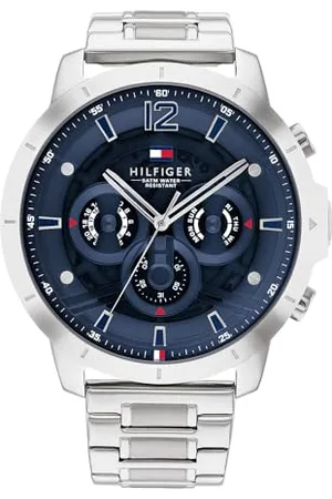 Tommy Hilfiger Analogowy wielofunkcyjny zegarek kwarcowy dla mężczyzn ze srebrną bransoletką ze stali nierdzewnej - 1710492, granatowy, bransoletka