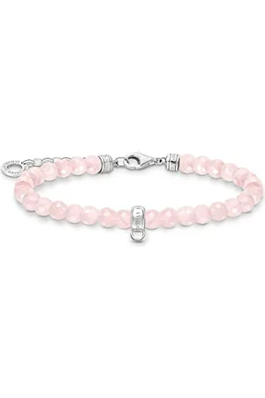 Thomas Sabo Damen Charm-Armband mit Rosenquarz-Beads Silber, 925 Sterlingsilber, Länge: 16-19 cm, A2097-034-9-L19v