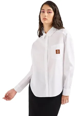 Armani Exchange Damska lyocell Cotton Poplin Long Sleevebbutton Down with Ax Logo Patch Shirt Shirt, , S