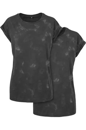 Build Your Brand Damski T-shirt Ladies Batik Dye Extended Shoulder Tee 2-Pack Grey Darkgrey M, , M