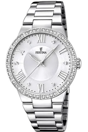 Festina Damski zegarek kwarcowy z białą tarczą analogową i srebrną bransoletką ze stali nierdzewnej F16719/1, , Bransoletka