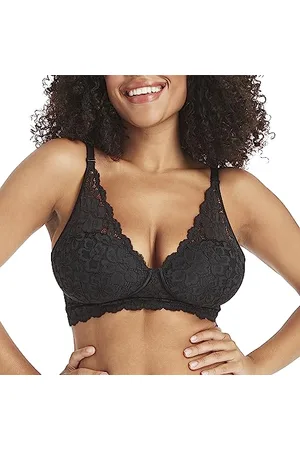 Maidenform Damski biustonosz typu braletka, bez fiszbin, Pure Comfort, koronkowy biustonosz z głębokim dekoltem, konwertowalny biustonosz, Czarny, 80C
