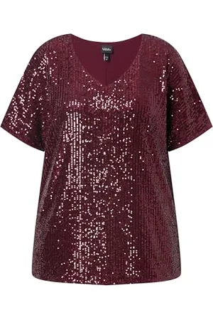 Ulla Popken Damska koszulka z cekinami, duże rozmiary, duże rozmiary, oversize, dekolt w serek, pół rękaw, , 54-56
