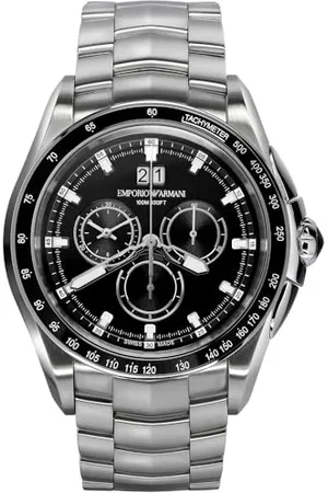 Emporio Armani ARS9100 szwajcarski zegarek męski, mechanizm chronografu, koperta ze stali nierdzewnej 44 mm ze stali nierdzewnej z paskiem ze stali nierdzewnej, Srebro/stal, Bransoletka