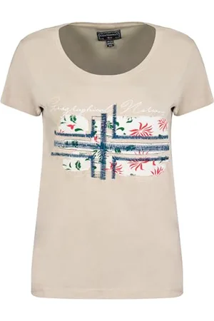 Geographical Norway Jepson Lady Fashion Damska koszulka z dekoltem w serek - Modna koszulka o regularnym kroju - Markowa odzież z krótkim rękawem - Wiosna Lato Jesień Zima ( XL), , XL