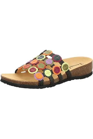 Think! Damen JULIA chromfrei gegerbte nachhaltige Pantolette, SCHWARZ/MULTICOLOUR 0000