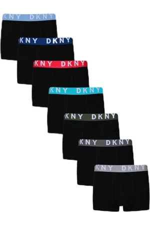 DKNY Bokserki męskie w kolorze czarnym z markowym paskiem w talii, super miękka i wygodna tkanina bawełniana, 7 sztuk, , S