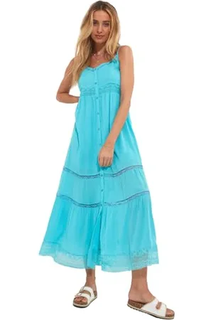 Joe Browns Damska Wibrująca Wielowarstwowa Sukienka Z Paskiem Na Guziki Przez Maxi Sundress, Niebieska, 14, , 40