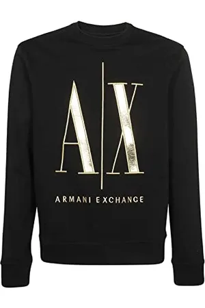 Armani Exchange Męska bluza z logo Maxi Front Logo, Crew Neck, czarna, rozmiar M, czarny, M