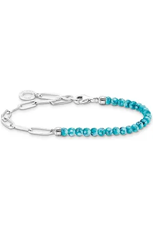 Thomas Sabo Damen Charm-Armband mit türkisen Beads Silber, 925 Sterlingsilber, Länge: 17 cm, A2099-404-17-L17