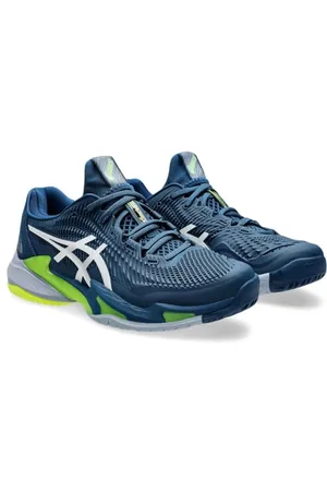 Asics Resolution 8 buty tenisowe na szybkie miejsca dla mężczyzn, białe, niebieskie, , 42 EU