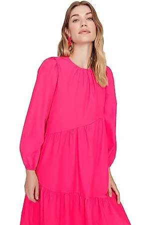 Trendyol Damska sukienka Woman Design Regularna Sukienka Z Okrągłym Dekoltem, Czerwona, 36 UK, , 34