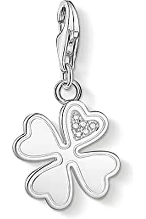 Thomas Sabo Charm-Anhänger Kleeblatt aus 925er Sterlingsilber mit Zirkonia-Steinen, klassisches Kleeblatt-Design mit funkelndem Herzdetail, Maße: 26 x 14 mm,1733-051-14