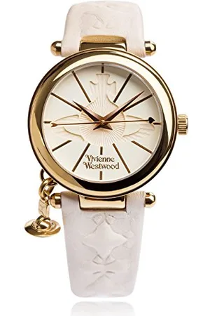 Vivienne Westwood Damski zegarek kwarcowy Orb II z białym wyświetlaczem analogowym i skórzanym paskiem VV006WH