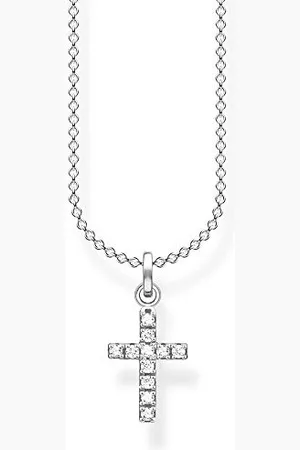 Thomas Sabo Damski naszyjnik krzyż Pavé srebro wysokiej próby 925, długość 36-38 cm