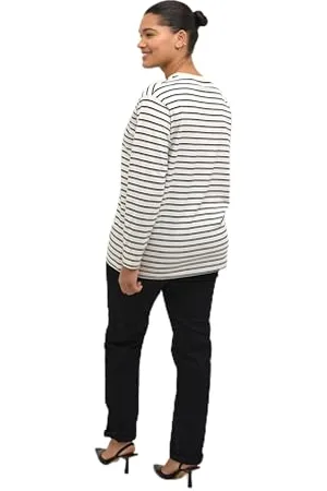 Kaffe Plus Size Damska koszulka z długim rękawem Regular Fit Crew Neck, Antyczny biały/Beacon Blue, XL-du?e rozmiary