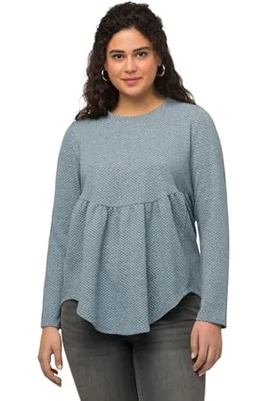 Ulla Popken Damska bluza strukturalna z falbanką, koszulka A-line, , 46-48 duże rozmiary