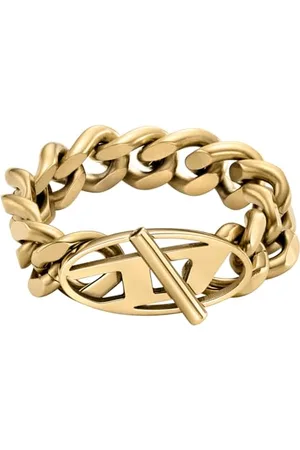 Diesel Unisex owalny pierścień z logo D Soft Chain stal szlachetna kolor złoty, DX15687108, Stal nierdzewna, Bez kamieni szlachetnych