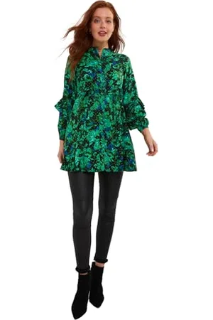 Joe Browns Moda damska kobaltowa sukienka mini z falbankami w kwiaty, luźny krój, zielona, UK 14, , 14