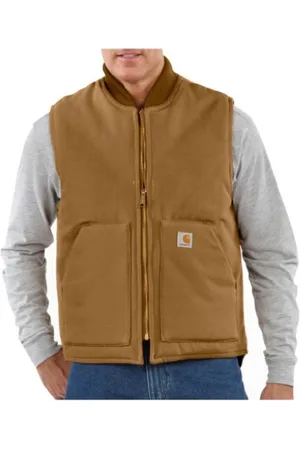 Carhartt Męska, luźny krój mocna kaczka izolowana kamizelka z kołnierzem prążkowanym, Brown, XXL