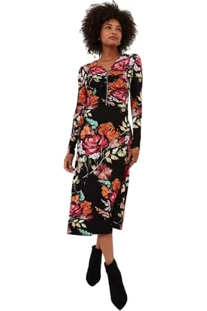 Joe Browns Moda damska zapinana na zamek błyskawiczny kwiatowa sukienka midi z dżerseju, dopasowany krój, czarna, rozmiar 40, , 34