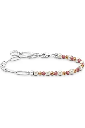 Thomas Sabo Damen Charm-Armband mit bunten Beads und weißen Perlen Silber, 925 Sterlingsilber Beads aus Jaspis und Süßwasserzuchtperlen, Länge: 17 cm, A2099-350-7-L17