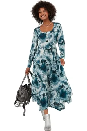 Joe Browns Modna damska sukienka maxi tie dye boho z aksamitną wstążką z tyłu, regularny krój, niebieska, UK 16, , 42
