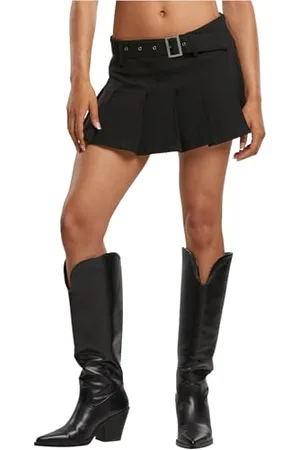Urban classics Damska spódnica damska z plisowaną spódnicą, ze zintegrowanym paskiem, mini spódnica, krój Regular Fit, , L