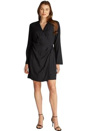 Tommy Hilfiger Damska krótka sukienka Fluid VIS LS WRAP WW0WW45006, czarna, 40, , 66