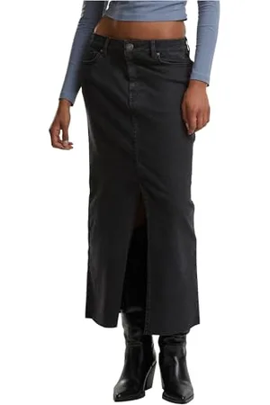 Urban classics Damska spódnica damska High Slit Denim Skirt, długa spódnica dżinsowa z wysokim rozcięciem, spódnica maxi dla kobiet, regularny krój, , 29
