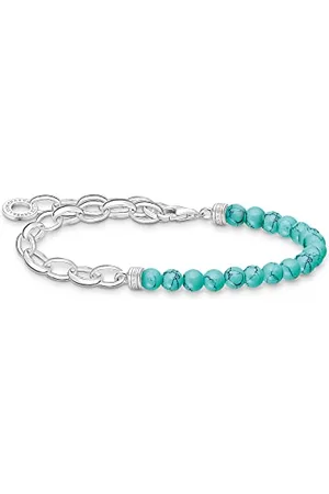 Thomas Sabo Damen Charm-Armband mit türkisen Beads Silber, 925 Sterlingsilber, Länge: 17 cm, A2098-404-17-L17