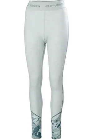 Helly Hansen Helly-Hansen Damskie spodnie LIFA Merino Midweight Graphic Base Layer Pant, 463 Green Mist Mountain Camo a - XS