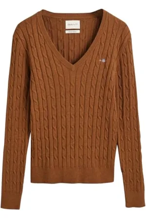 GANT Stretch Cotton Cable V-Neck, , XS