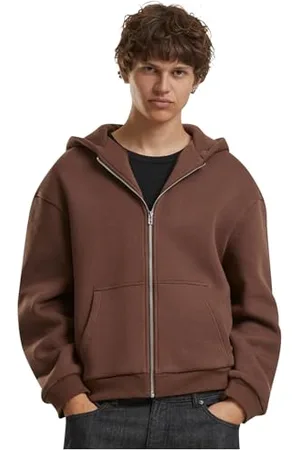 Build Your Brand Męska bluza z kapturem Fluffy Zip Hoody, męska bluza z kapturem z zamkiem błyskawicznym na całej długości, krój regularny, czekoladowy brąz, 4XL
