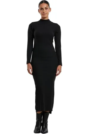 Urban classics Sukienka damska Rib Longlseeve Mockneck Dress, długi rękaw, sukienka maxi z kołnierzem, krój slim fit, , M