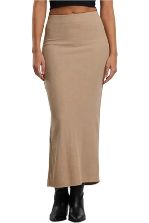 Urban classics Damska spódnica Rib High Slit spódnica maxi z rozcięciem, długość 7/8, krój slim fit, , XS