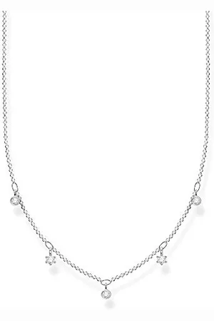 Thomas Sabo Damski naszyjnik z białymi kamieniami, srebro wysokiej próby 925, długość 40-45 cm