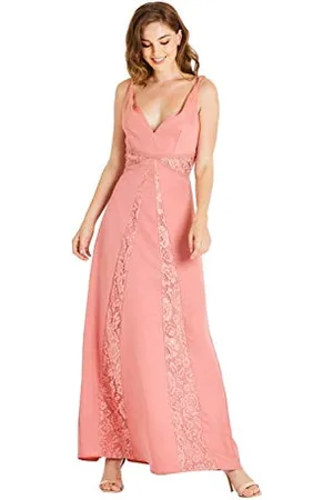 Little Mistress Damska sukienka Miranda Orange Lace Plunge Maxi, , 36 PL