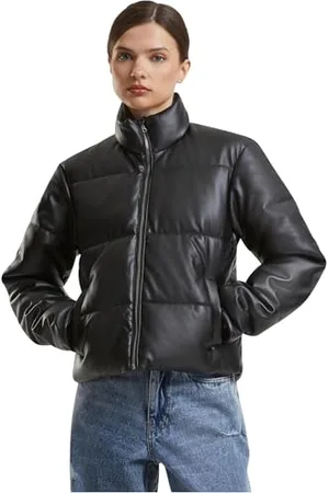 Urban classics Damska kurtka damska z syntetycznej skóry, lekka kurtka puffer dla kobiet, stójka, regularny krój, rozmiary XS-5XL, , L