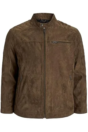 JACK & JONES Męska kurtka ze sztucznej skóry Plus Size | Biker Bomber kurtka przejściowa | Bardzo duży rozmiar JJEROCKY, kolory: brązowy, rozmiar kurtki: 6XL, , 6XL