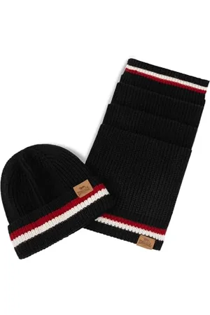 Lonsdale London Unisex szalik i czapka zestaw BUTLEIGH, czarny/ciemnoczerwony/ecru, jeden rozmiar, 116005, czarny/ciemnoczerwony/ecru, jeden rozmiar
