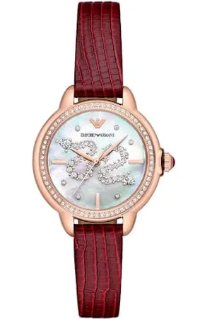 Emporio Armani Damski analogowy zegarek kwarcowy ze skórzaną bransoletką AR11646, czerwony, Pasek