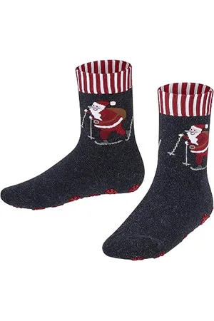 Falke Unisex Dziecięce Skiing Santa Zrównoważona bawełna półdługi ze wzorem z antypoślizgowymi wypustkami 1 para skarpet do kapci, niebieski (Blue Mel. 6875), 39-42