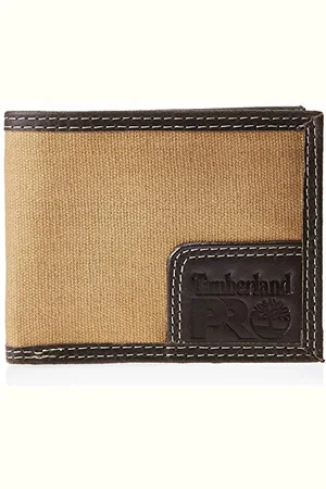 Timberland Męski płócienny skórzany portfel RFID na banknoty z okienkiem na identyfikator