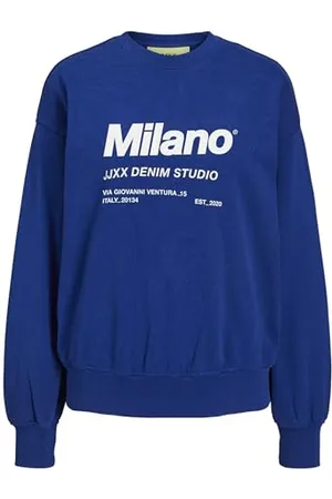 JACK & JONES Damska bluza Jjxx Jxbeatrice Ls Loose Vint Sweat Noos, Sodalite Blue/Print:bright White Milano Print, L